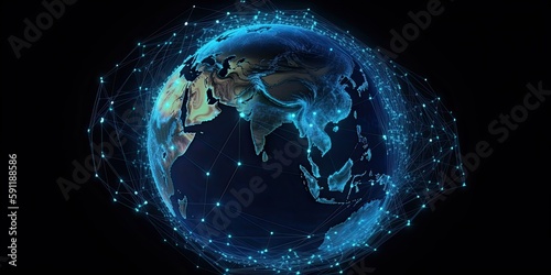 Digital data network connection on Earth. Global communication and technology concept. Generative AI