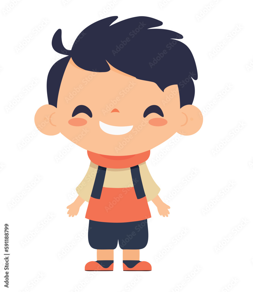 Cute cartoon boy smiling with a backpack