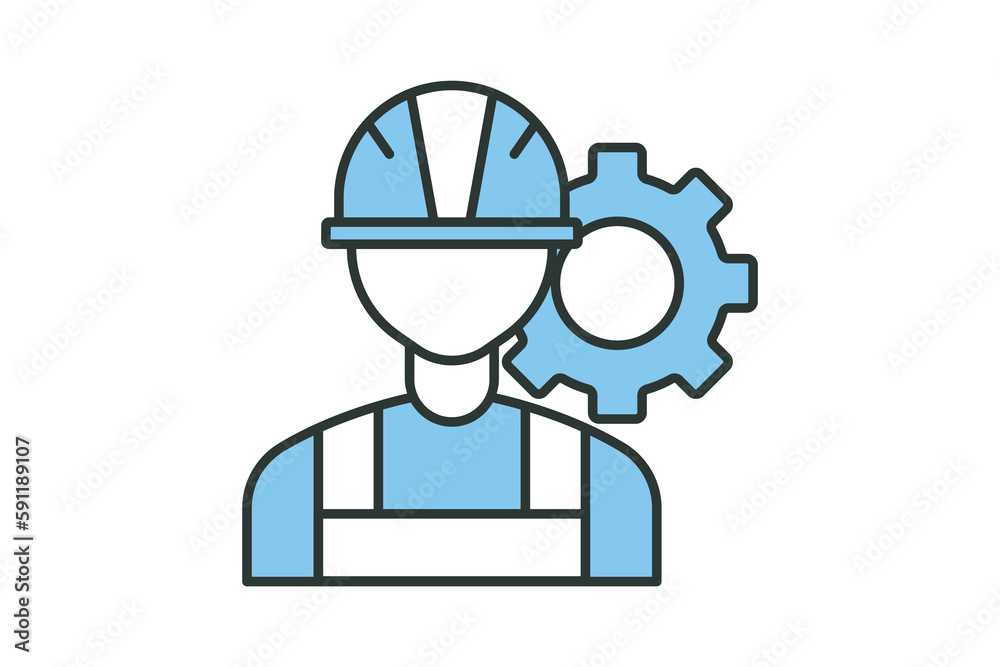 Worker icon illustration. icon related to industry, manufacture, production. Two tone icon style. Simple vector design editable