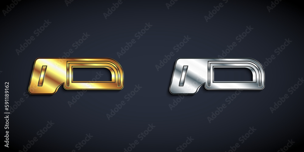 Gold and silver Hacksaw icon isolated on black background. Metal saw for wood and metal. Long shadow style. Vector Gold and silver Hacksaw icon isolated on black background. Metal saw for wood and metal. Long shadow style. Vector