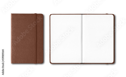 Brown closed and open notebooks isolated on transparent background