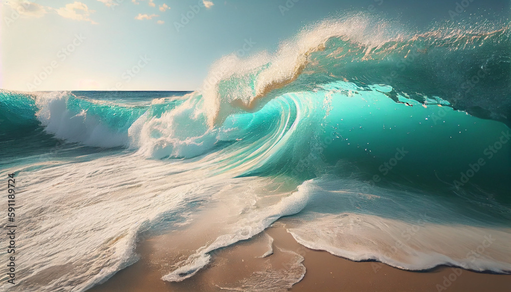 Beautiful tropica wave summer sea Ai generated image - obrazy, fototapety, plakaty 