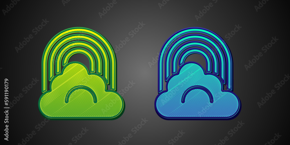 Green and blue Rainbow with cloud icon isolated on black background. Vector Green and blue Rainbow with cloud icon isolated on black background. Vector