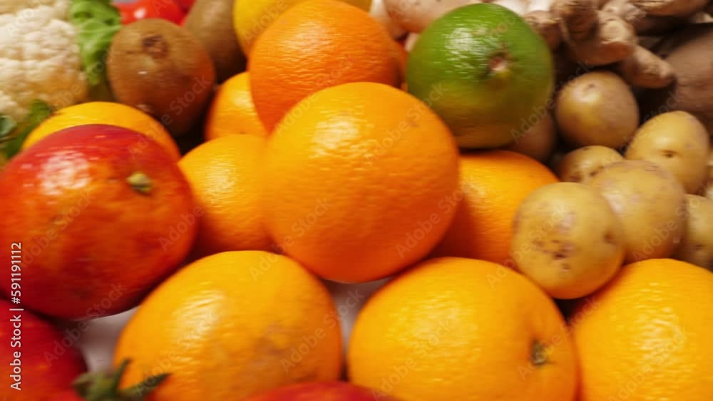 A lot of fruits and vegetables. Closeup A lot of fruits and vegetables. Closeup
