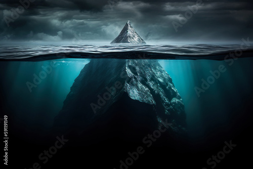 Leinwand Poster White iceberg on deep blue ocean