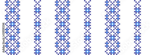 Ukrainian blue striped pattern of cornflower, bluet, bluebottle. Traditional ukrainian cross stitch folk, ethnic pattern