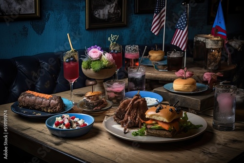 american pop-up restaurant, showcasing innovative and unexpected twists on classic american dishes, created with generative ai