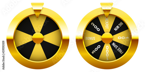 Wheel of Fortune. Wheel of fortune with golden frame. Vector clipart.