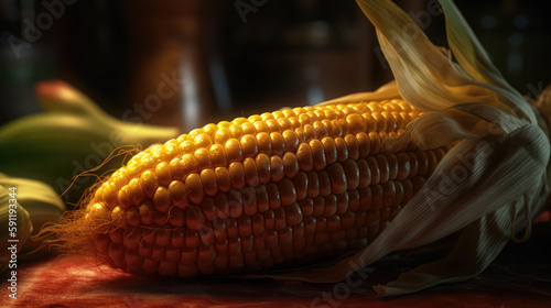 Corn on the Cob Close up created with Generative AI Technology, ai, generative