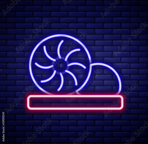 Glowing neon line Xiao long bao or steamed dumplings icon isolated on brick wall background. Chinese food. Colorful outline concept. Vector