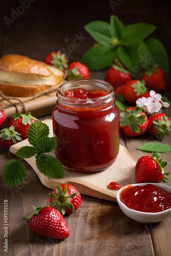 Strawberry jam and fresh berries, ai generated, Generative AI