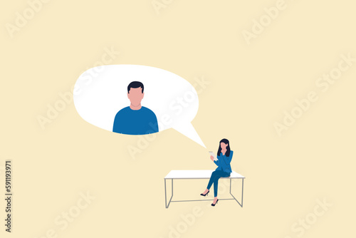 Business woman meeting being held via a video conference call. concept of Work from Home, Online webinar, New normal and Online technology