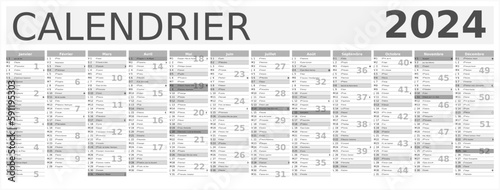 Calendrier 2024 12 mois au format 320 x 840 mm recto verso entièrement modifiable via calques et texte sans serif	
