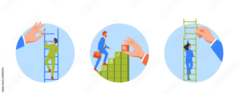 Boss Help Business Persons Climb The Stairs Isolated Round Icons Emphasizing Importance Of Guidance And Leadership