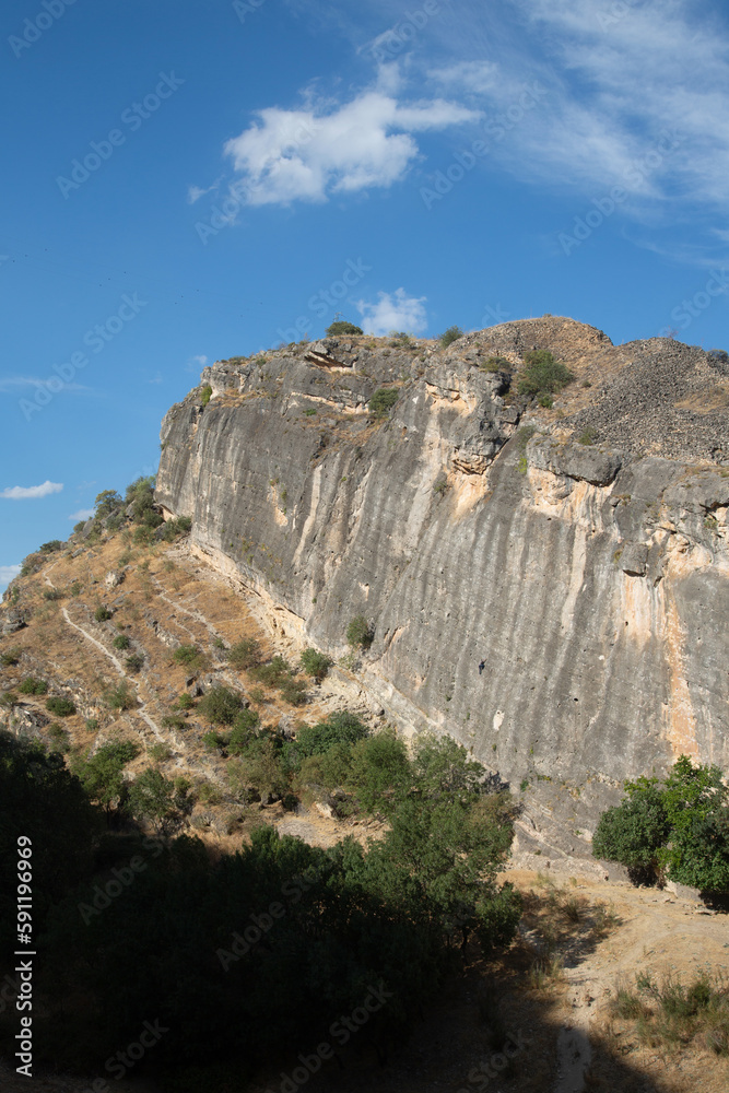 Climbing Wall and Landscape, Panton de la Oliva Reservoir, Patones, Madrid, Spain