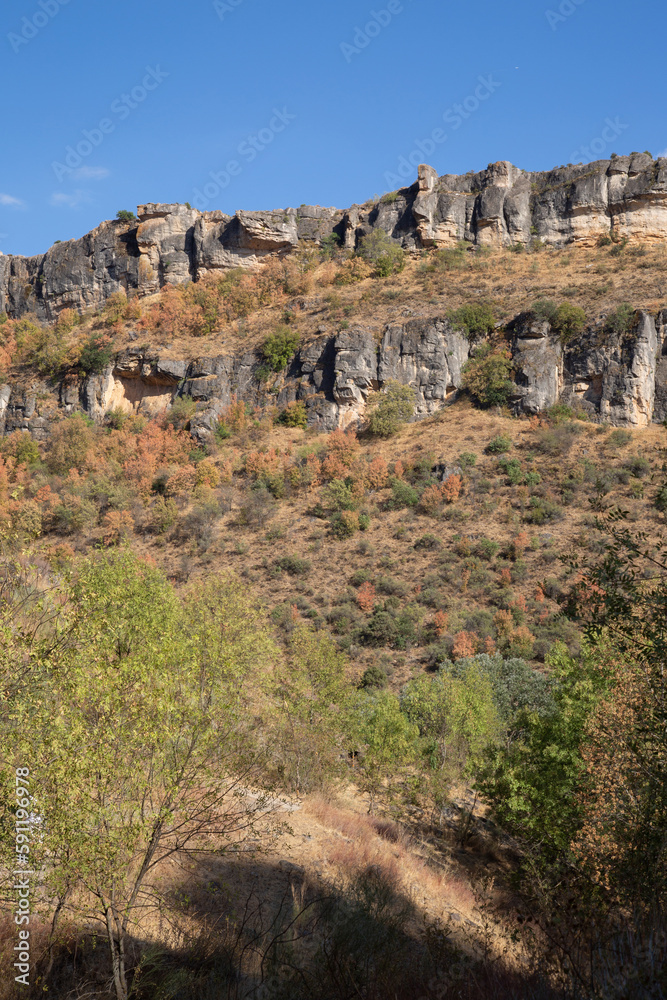 Valley Wall and Trees at Panton de la Oliva Reservoir, Patones, Madrid, Spain