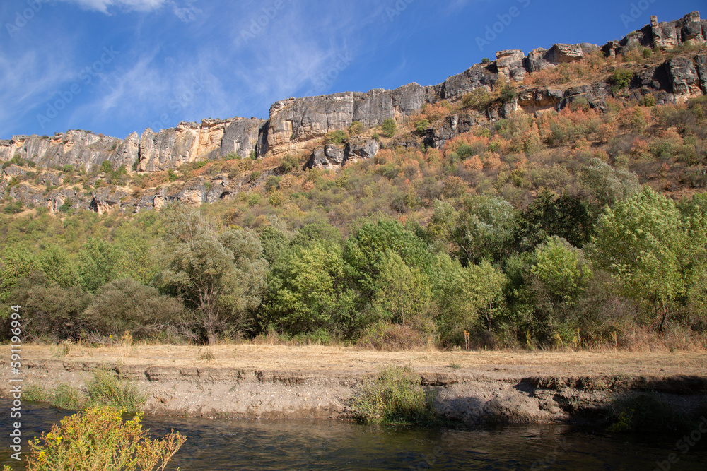 Lozoya River and Valley Wall, Panton de la Oliva Reservoir, Patones, Madrid, Spain