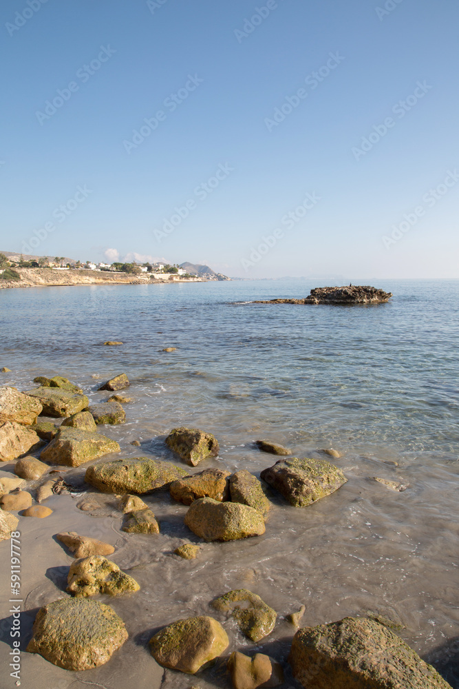 View of Rock at Almadrava Beach; El Campello; Alicante; Spain