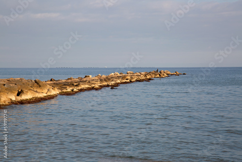 Obraz na płótnie Stone Pier at Beach, El Campello, Alicante, Spain w salonie