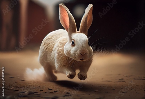White Rabbit Running Away. Generative AI