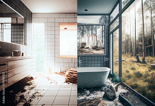 Modern home bathroom remodel: house under construction, Generative AI