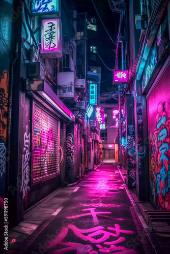 Tokyo City by Night, Anime and Manga drawing illustration, city ​​views, magenta, purple, neon, Generative AI