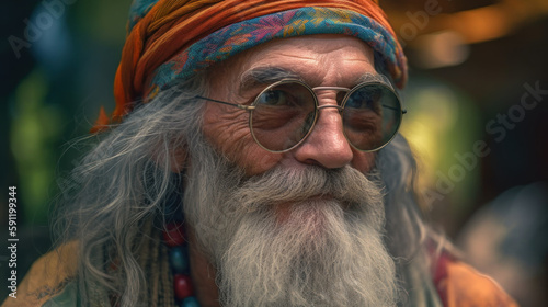 Elderly hippie man created with generative AI technology
