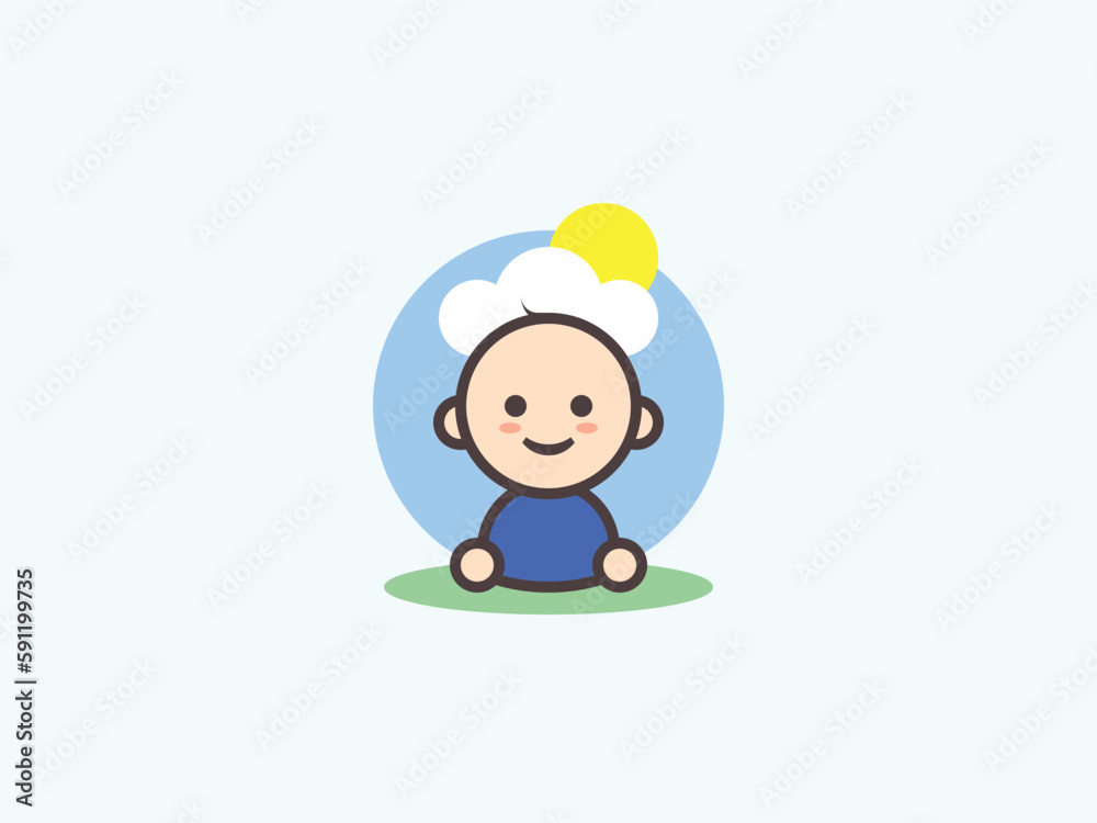 Cartoon little boy infant | Cute baby boss | Logo Icon | Vector cartoon illustration | Sky Sun Grass Cloud | Blue Yellow Green Cartoon little boy infant | Cute baby boss | Logo Icon | Vector cartoon illustration | Sky Sun Grass Cloud | Blue Yellow Green