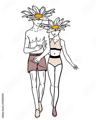 Ilustracion de personas margaritas, representacion de persona margarita para estetica.