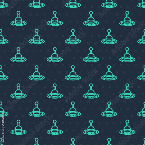 Green line Fishing float in water icon isolated seamless pattern on blue background. Fishing tackle. Vector