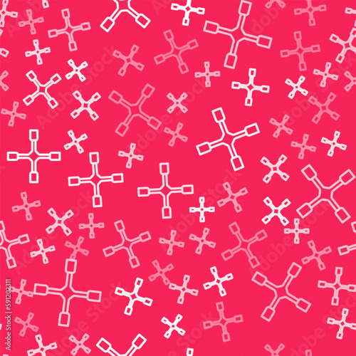 White line Wheel wrench icon isolated seamless pattern on red background. Wheel brace. Vector