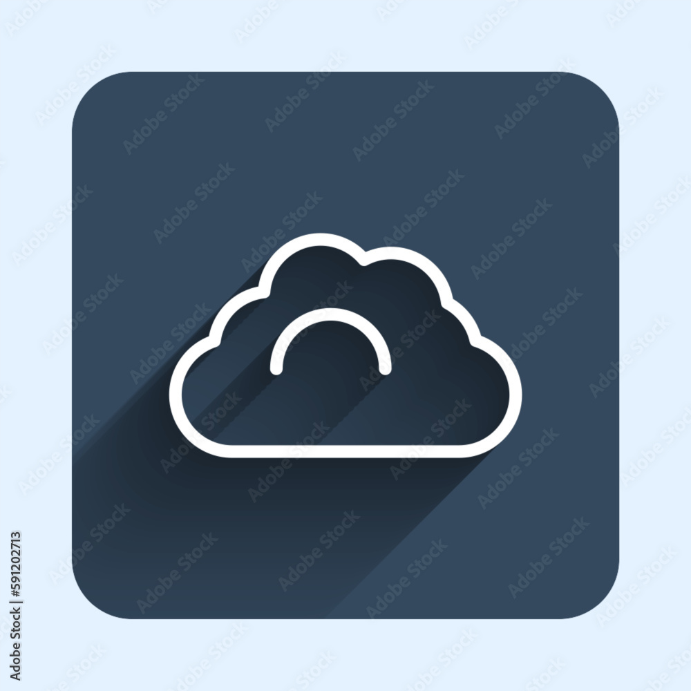 White line Cloudy weather icon isolated with long shadow background. Blue square button. Vector White line Cloudy weather icon isolated with long shadow background. Blue square button. Vector