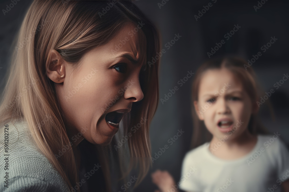 Sad little girl sitting with her parents argue, AI generated Sad little girl sitting with her parents argue, AI generated