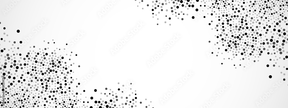 Abstract halftone background frame of geometric shapes. Circular ornament. Pattern of dots, particles, molecules, fragments. Poster for technology, medicine, presentations, business. Vector 