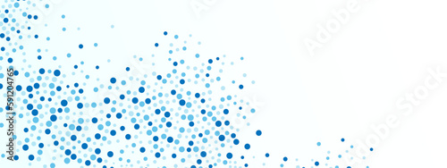 Abstract blue water background frame of geometric shapes. Circular ornament. Pattern of dots, particles, molecules, fragments. Poster for technology, medicine, presentations, business. Vector 