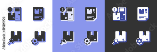 Set Gear with package box, Home delivery services, Search and Waybill icon. Vector