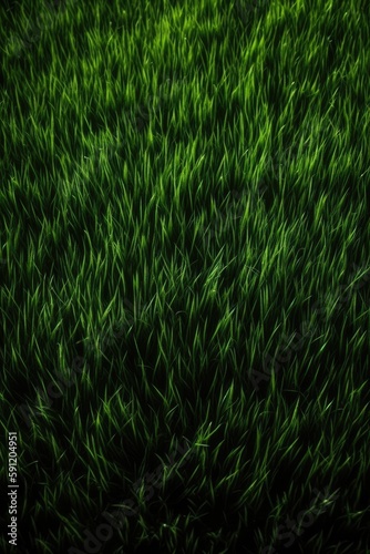 Field of fresh green grass texture as a background, top close up view. Generative Ai.