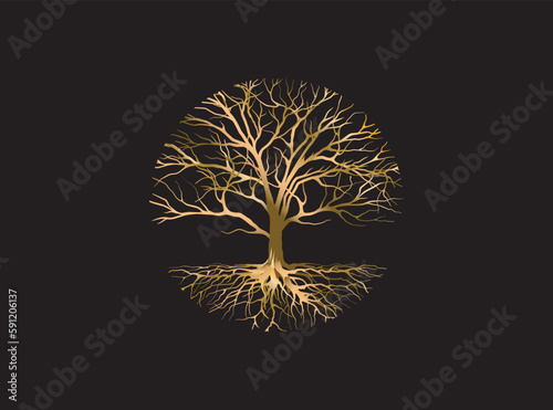 golden dead tree vector isolated on black