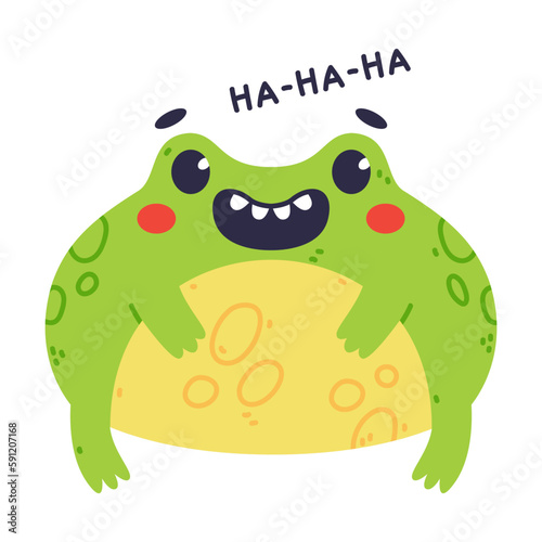 Cute Fat Green Frog or Toad Character Laughing Out Loud Vector Illustration