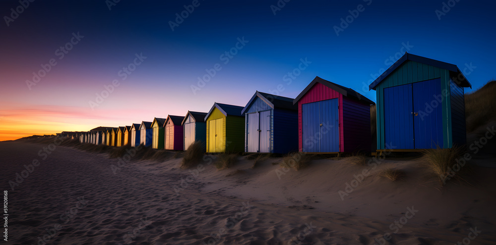 Naklejka premium Beach Huts on the Sand Dunes
