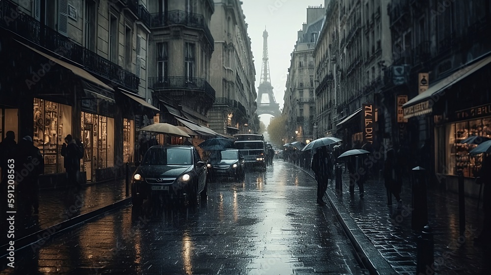 Paris in rainy day 