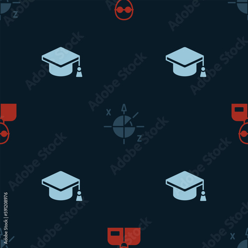 Set Teacher, Trigonometric circle and Graduation cap on seamless pattern. Vector
