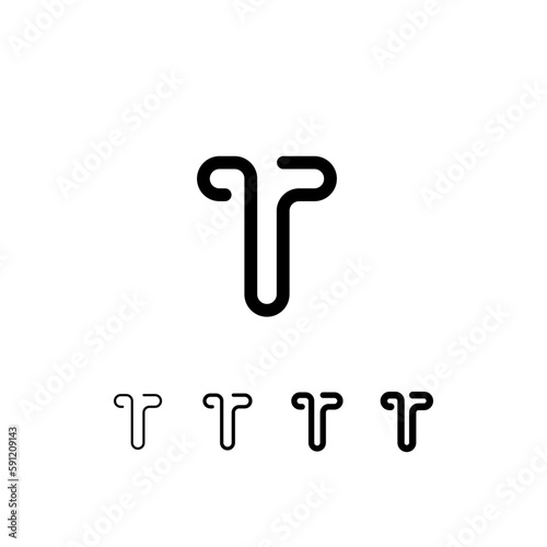 Digital technology font rounded alphabet, including set from five of different thicknesses trendy letter T, modern minimal trendy vector illustration 10EPS