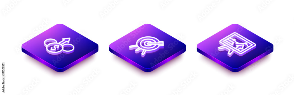 Set Isometric line Financial growth dollar, Target financial goal and Monitor with graph chart icon. Vector Set Isometric line Financial growth dollar, Target financial goal and Monitor with graph chart icon. Vector
