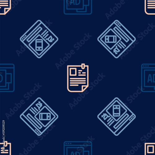 Set line Advertising, Online shopping on screen and Resume on seamless pattern. Vector © Iryna