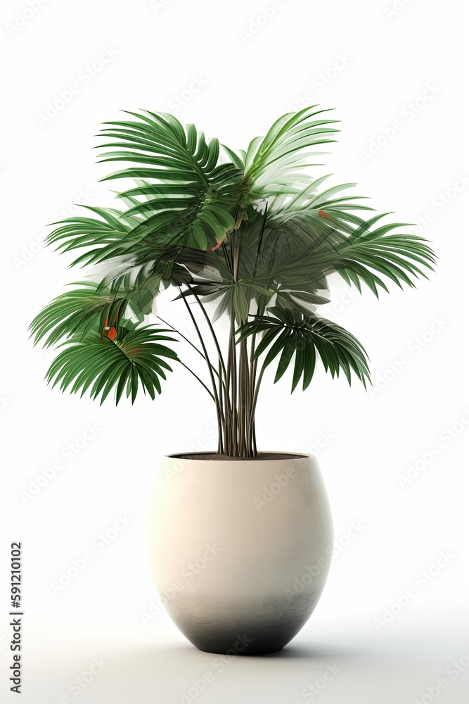Obraz premium Tropical plants banana in a pot on a white background. Generative AI