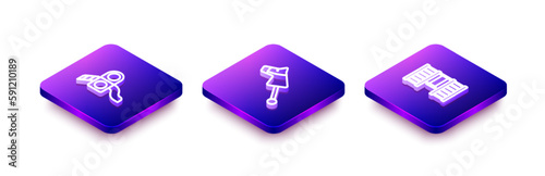 Set Isometric line Slide playground, Toy horse and Swedish wall icon. Vector