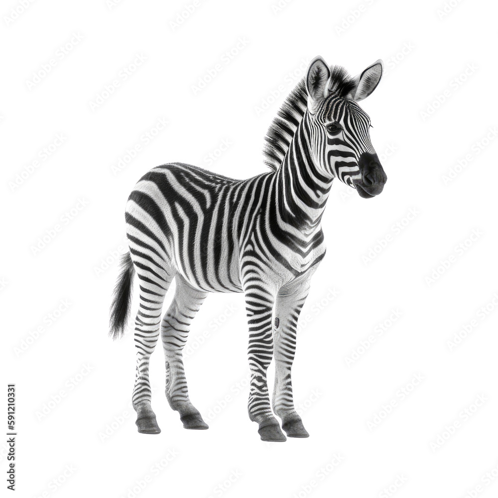 baby zebra isolated on a transparent background, generative ai