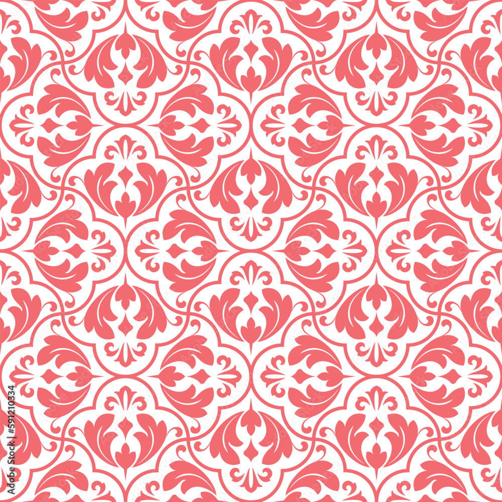 Flower geometric pattern. Seamless vector background. White and pink ornament Flower geometric pattern. Seamless vector background. White and pink ornament