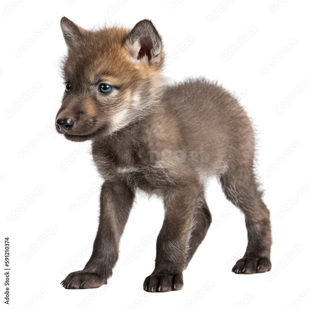Fototapeta premium baby wolf isolated on a transparent background, generative ai